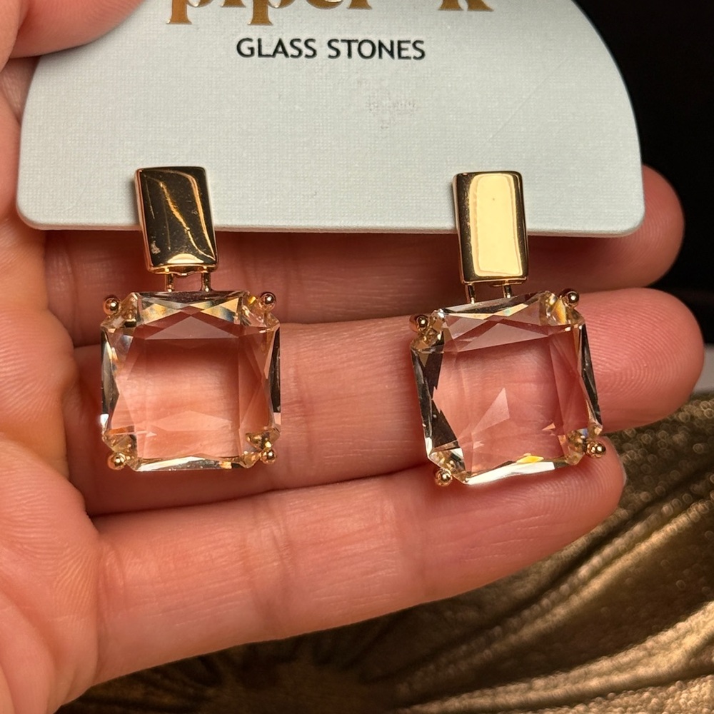 Piper Gold and White Modern Drop Earrings - Picture 4 of 6